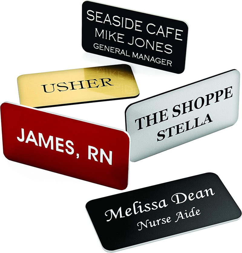 Custom Acrylic Name Badges - Personalised Acrylic Name Tag with 3 Lines of Custom Text and Magnet Backing 65mm x 25mm image 0